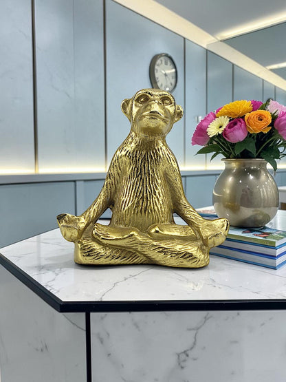 Golden Zen: Handcrafted Aluminum Monkey Meditation Sculpture for Home Decor