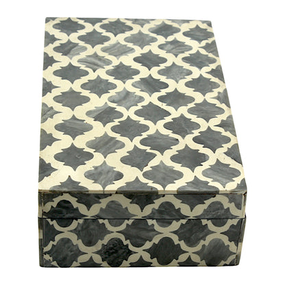 Grey and White Cross Design Bone Inlay Handcrafted Trinket Box - Stylish Storage for Treasures