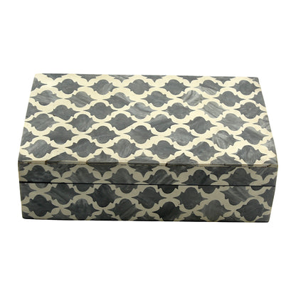 Grey and White Cross Design Bone Inlay Handcrafted Trinket Box - Stylish Storage for Treasures