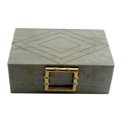 Grey Bone Inlay Handcrafted Trinket Box - Elegant Storage for Jewelry and Keepsakes