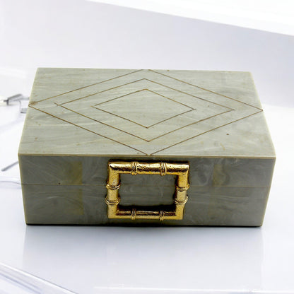 Grey Bone Inlay Handcrafted Trinket Box - Elegant Storage for Jewelry and Keepsakes