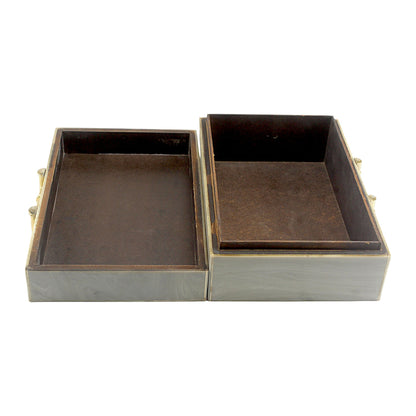 Grey Bone Inlay Handcrafted Trinket Box - Elegant Storage for Jewelry and Keepsakes