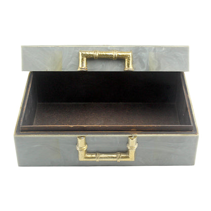 Grey Bone Inlay Handcrafted Trinket Box - Elegant Storage for Jewelry and Keepsakes