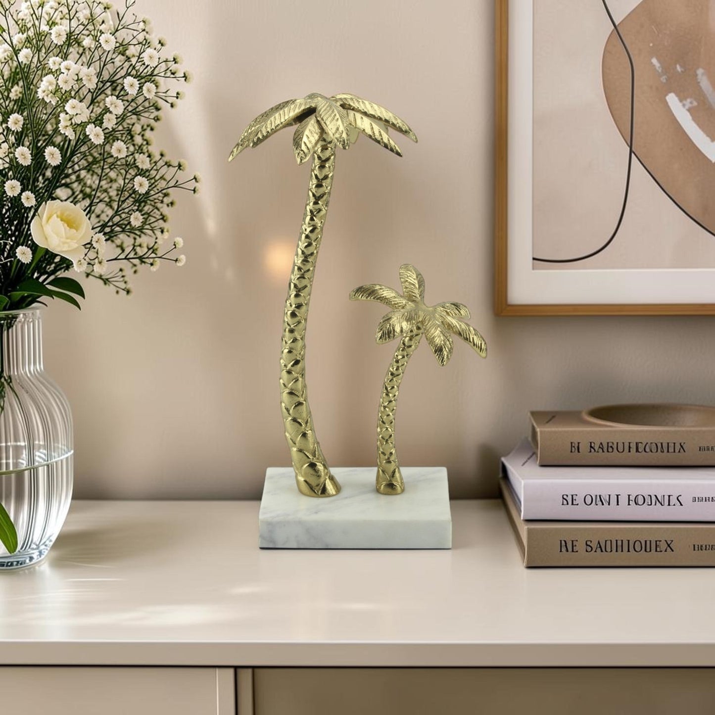 Handcrafted Aluminium Coconut Trees: Exquisite Decor Object with Marble Base