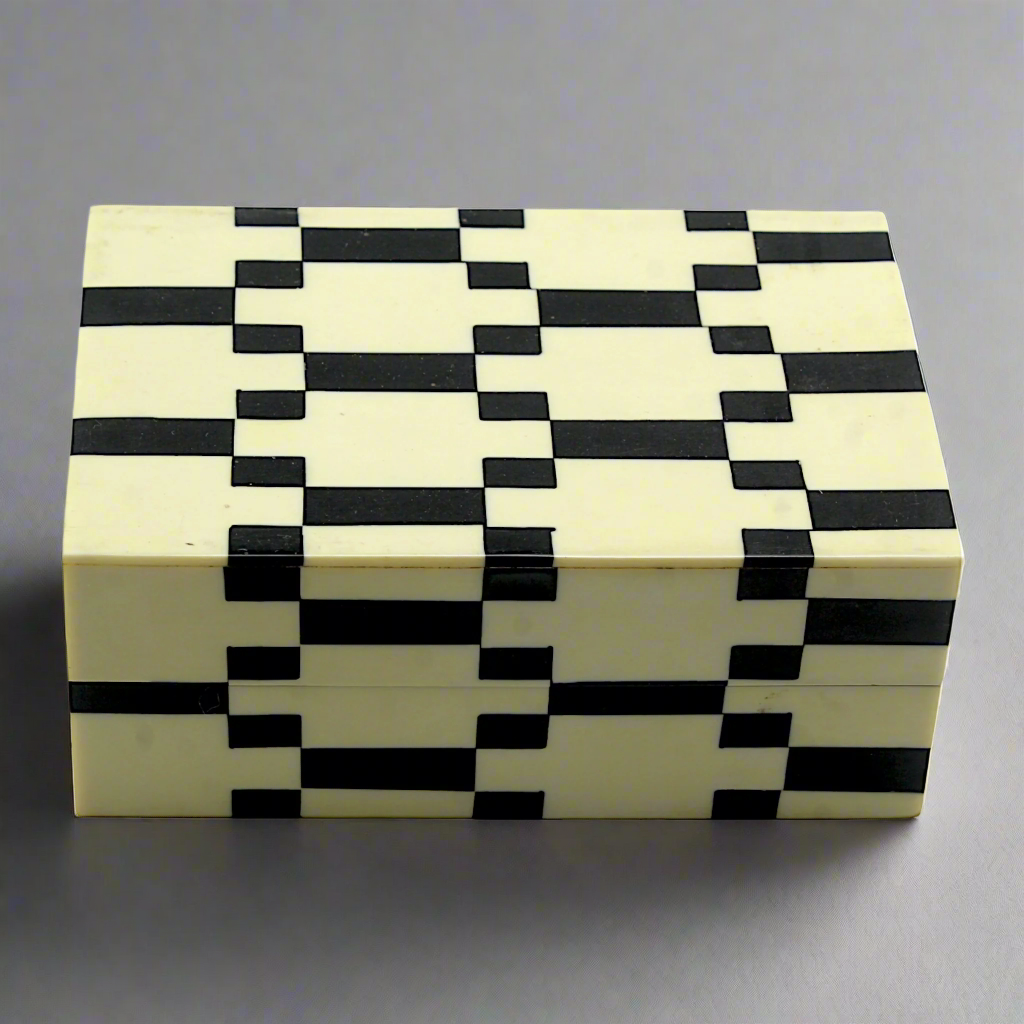 Handcrafted Bone Inlay Trinket Box – Antique Black and White Design