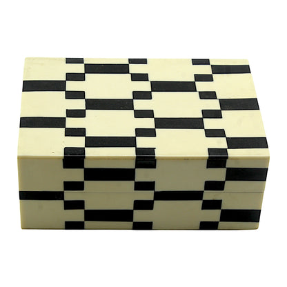 Handcrafted Bone Inlay Trinket Box – Antique Black and White Design