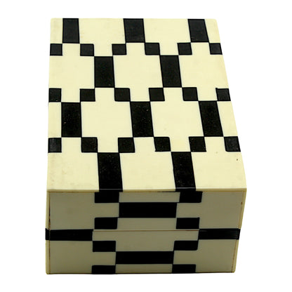 Handcrafted Bone Inlay Trinket Box – Antique Black and White Design