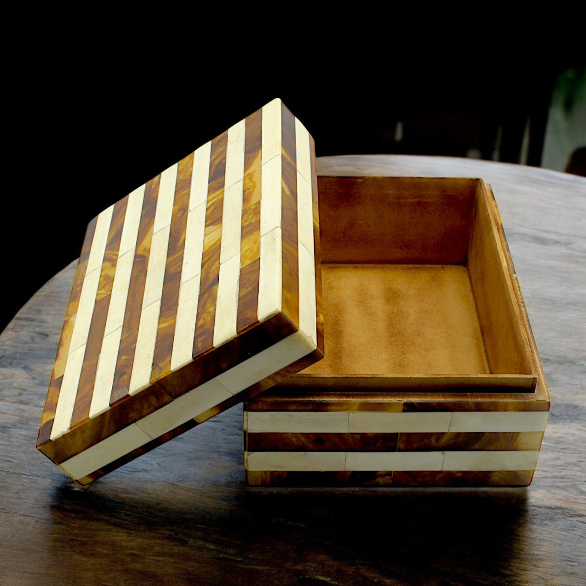 Handcrafted Bone Inlay Trinket Box – Antique Stripe Design
