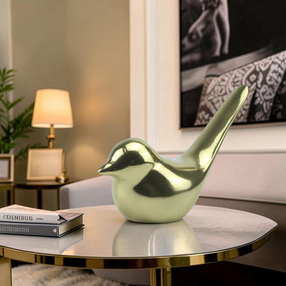 Handcrafted Golden Aluminium Bird Ornament: Exquisite Home Decor Accent
