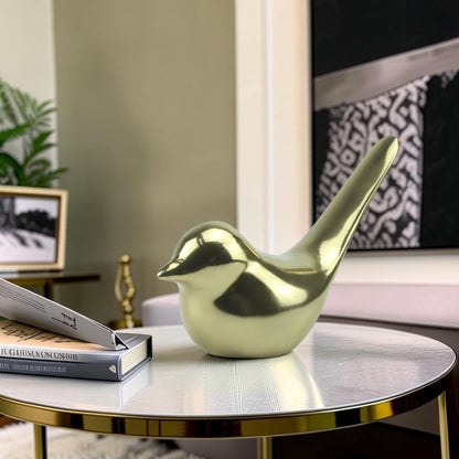 Handcrafted Golden Aluminium Bird Ornament: Exquisite Home Decor Accent