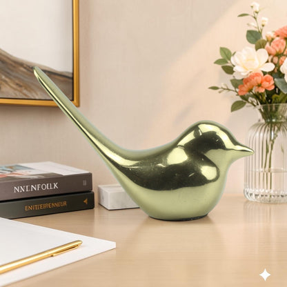 Handcrafted Golden Aluminium Bird Ornament: Exquisite Home Decor Accent