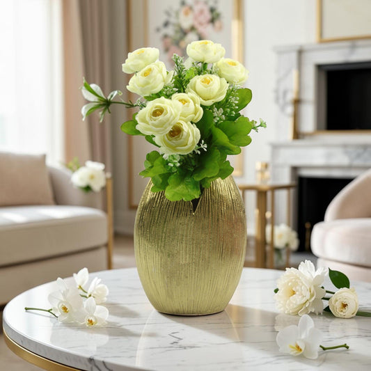 Handcrafted Golden Aluminium Oval-Shaped Flower Vase: Timeless Beauty for Your Floral Displays