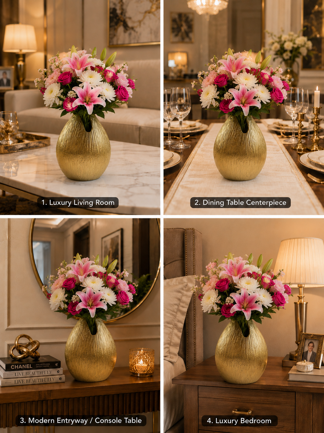 Handcrafted Golden Aluminium Oval-Shaped Flower Vase: Timeless Beauty for Your Floral Displays