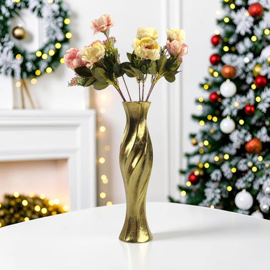 Handcrafted Golden Aluminium Pillar-Shaped Flower Vase: Timeless Elegance for Your Home Decor