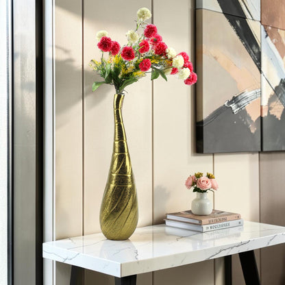 Handcrafted Golden Aluminium Surahi-Top Curved Flower Vase: Exquisite Artistry for Floral Elegance