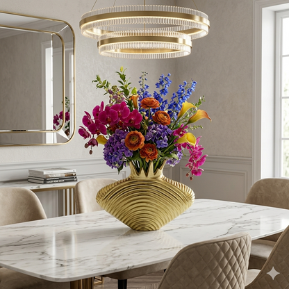 Handcrafted Golden Aluminium Triangular Flower Vase: Unique Geometry for Exquisite Floral Displays