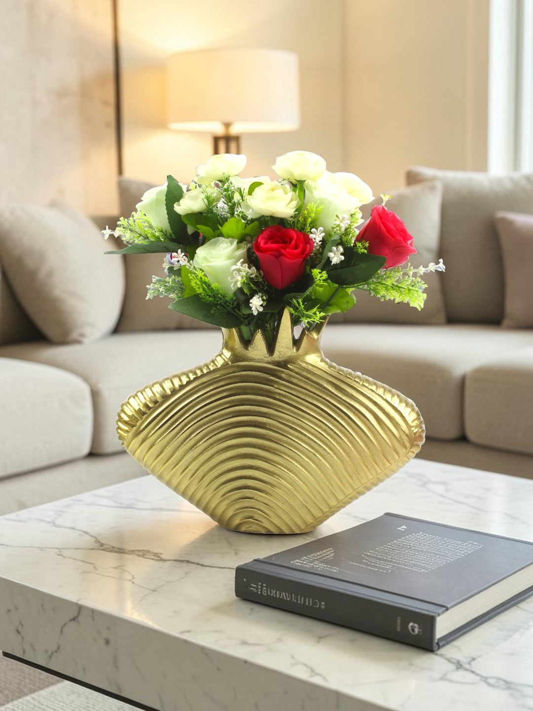 Handcrafted Golden Aluminium Triangular Flower Vase: Unique Geometry for Exquisite Floral Displays