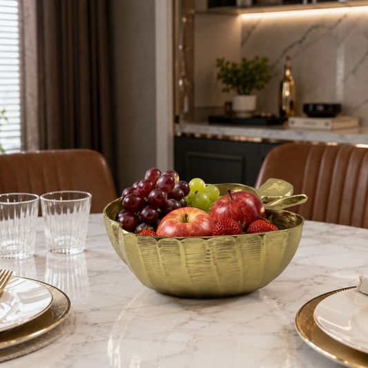 Handcrafted Golden Aluminum Apple Shaped Bowl: Luxe Décor Essential