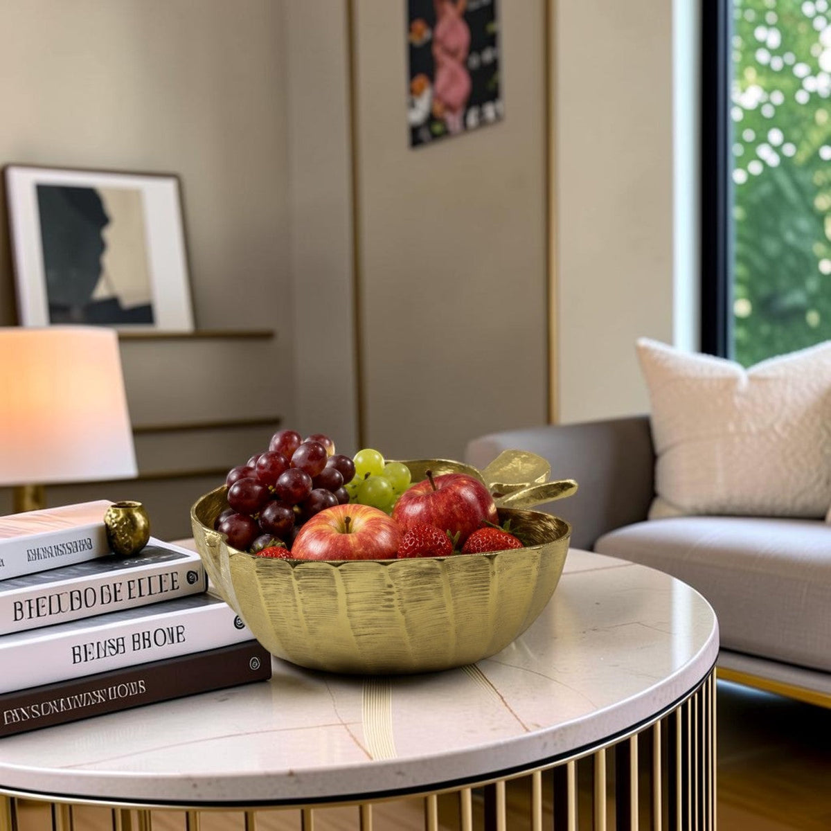 Handcrafted Golden Aluminum Apple Shaped Bowl: Luxe Décor Essential