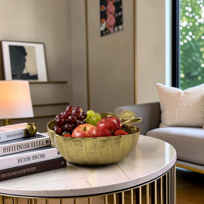 Handcrafted Golden Aluminum Apple Shaped Bowl: Luxe Décor Essential