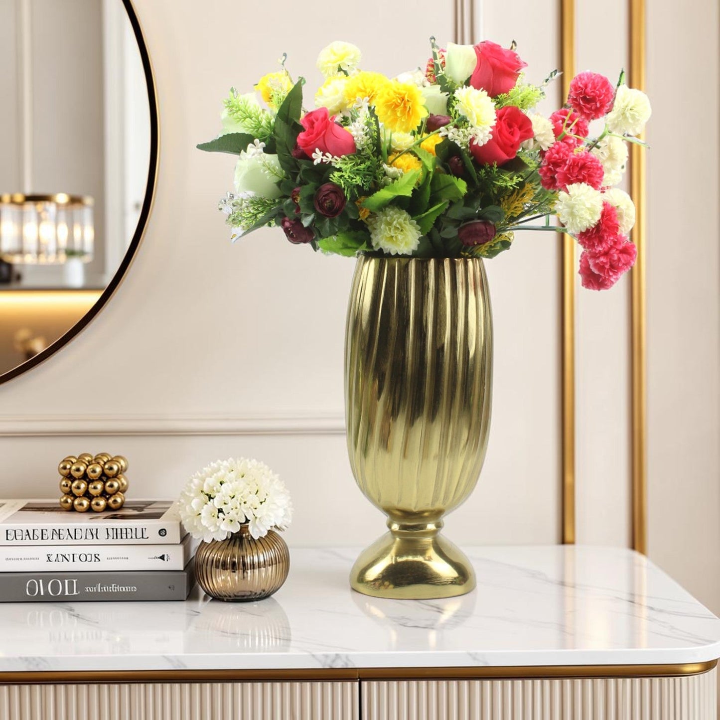 Handcrafted Golden Aluminum Flower Vase: Elegant Home Décor Accent