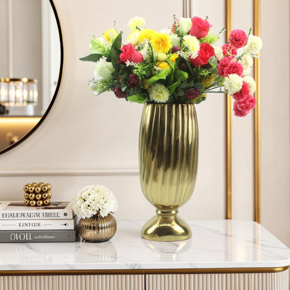 Handcrafted Golden Aluminum Flower Vase: Elegant Home Décor Accent