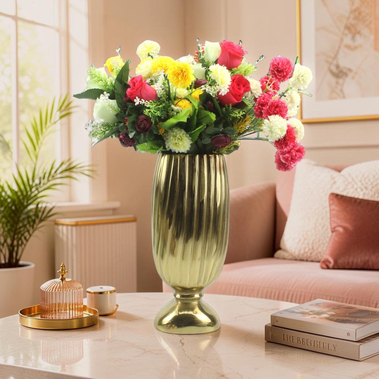 Handcrafted Golden Aluminum Flower Vase: Elegant Home Décor Accent
