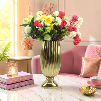 Handcrafted Golden Aluminum Flower Vase: Elegant Home Décor Accent