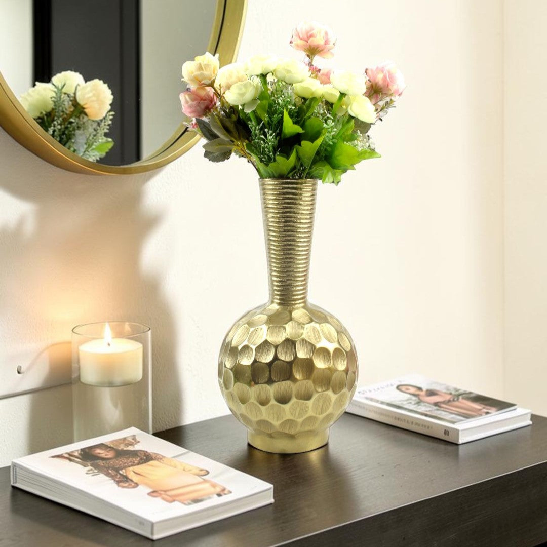 Handcrafted Golden Aluminum Flower Vase: Timeless Elegance for Your Home