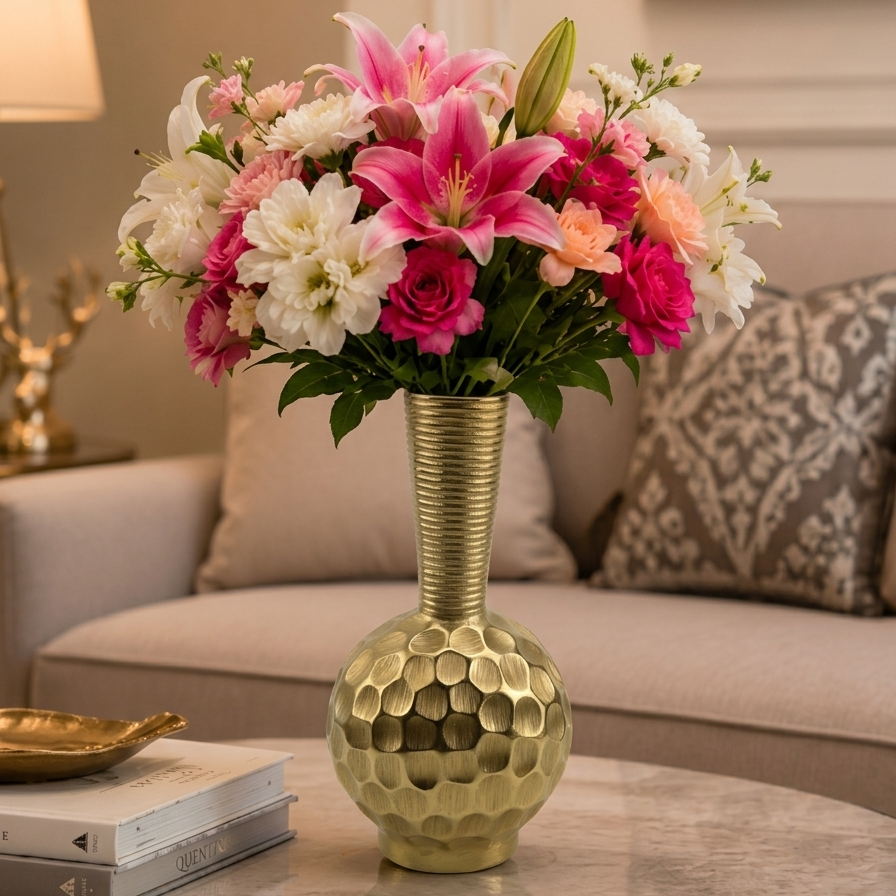 Handcrafted Golden Aluminum Flower Vase: Timeless Elegance for Your Home