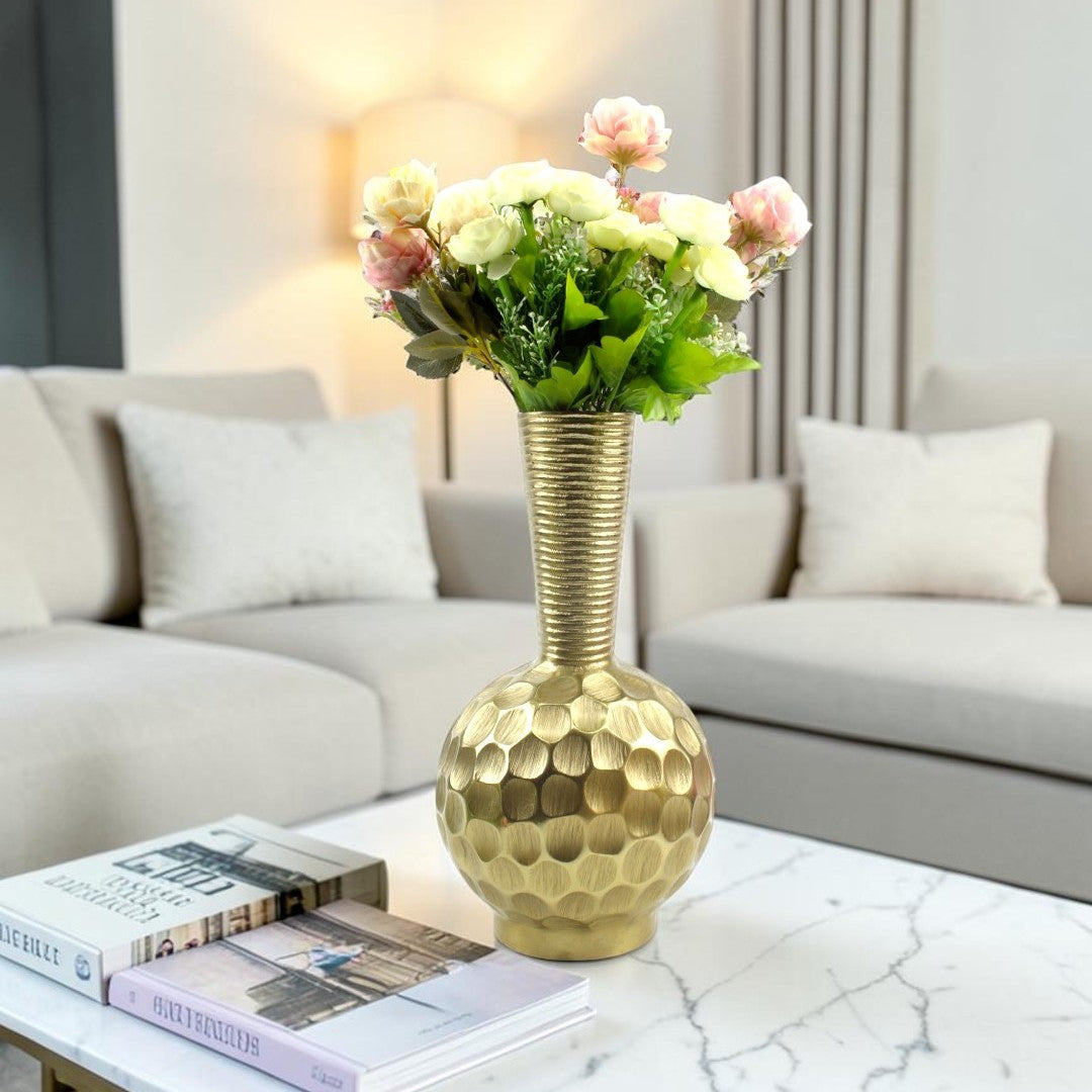 Handcrafted Golden Aluminum Flower Vase: Timeless Elegance for Your Home