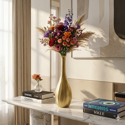 Handcrafted Golden Aluminum Flower Vase: Timeless Elegance for Your Home
