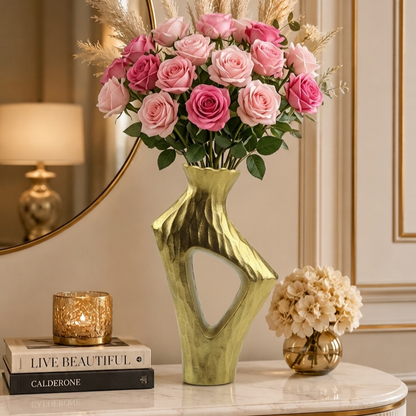Handcrafted Golden Aluminum Lined Flower Vase: Elegant Home Decor Accent