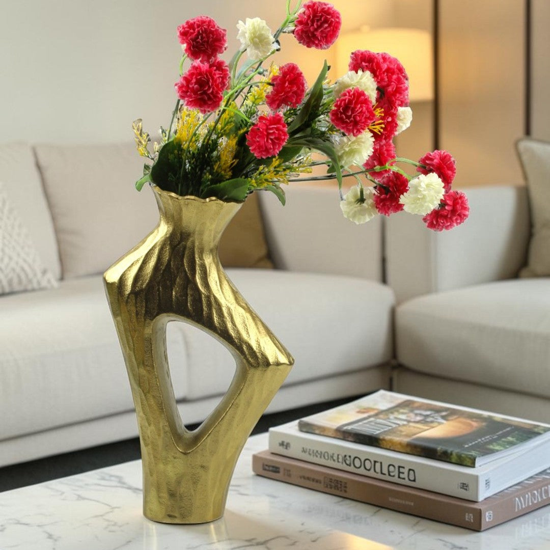 Handcrafted Golden Aluminum Lined Flower Vase: Elegant Home Decor Accent