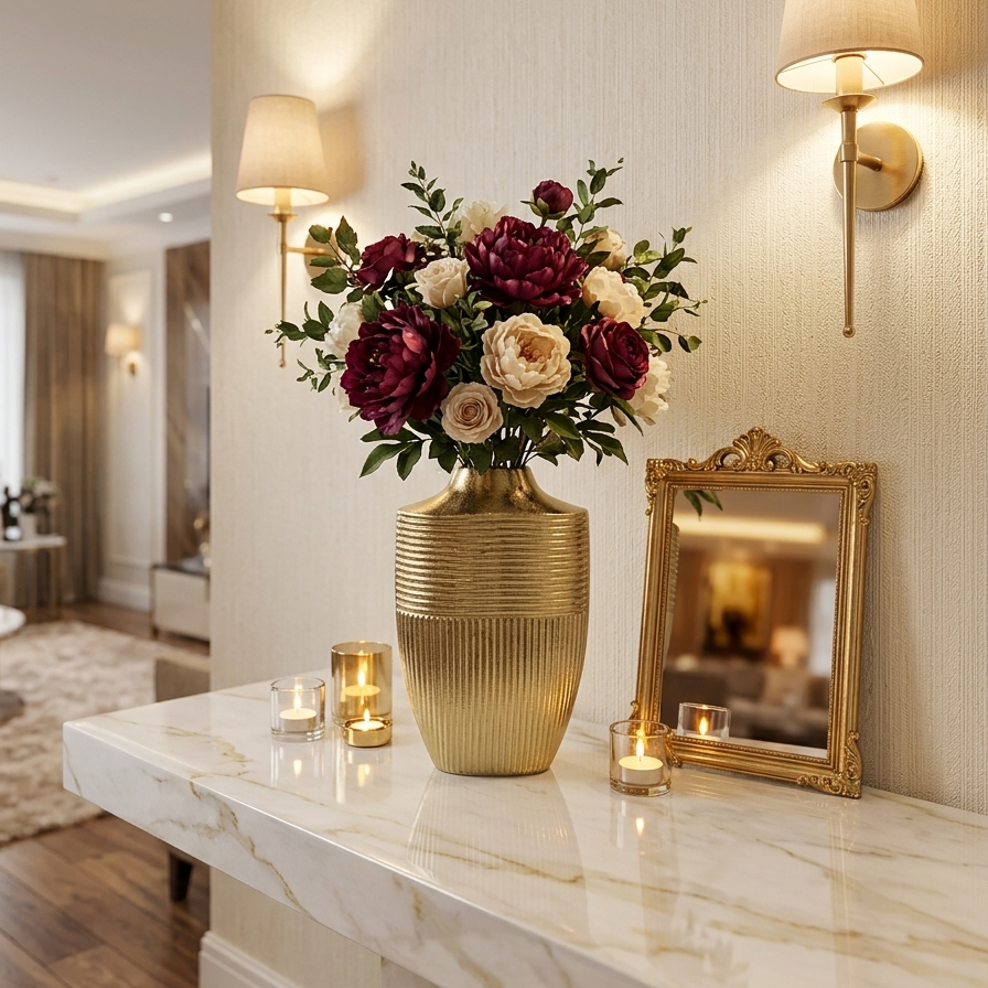 Handcrafted Golden Aluminum Ring Design Flower Vase: Versatile Vertical and Horizontal Display