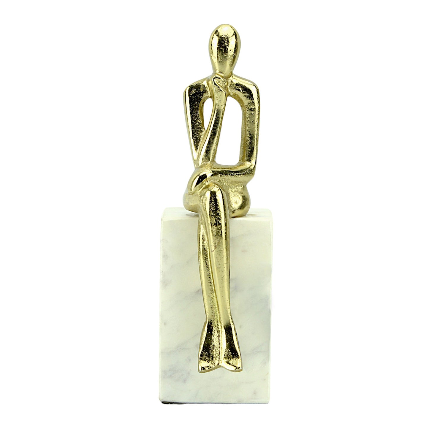 Handcrafted Golden Aluminum Sitting Lady Sculpture on Marble Base: Elegant Home Decor Accent