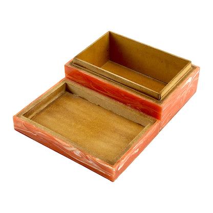 Handcrafted Orange Bone Inlay Trinket Box – Artistic Storage Solution