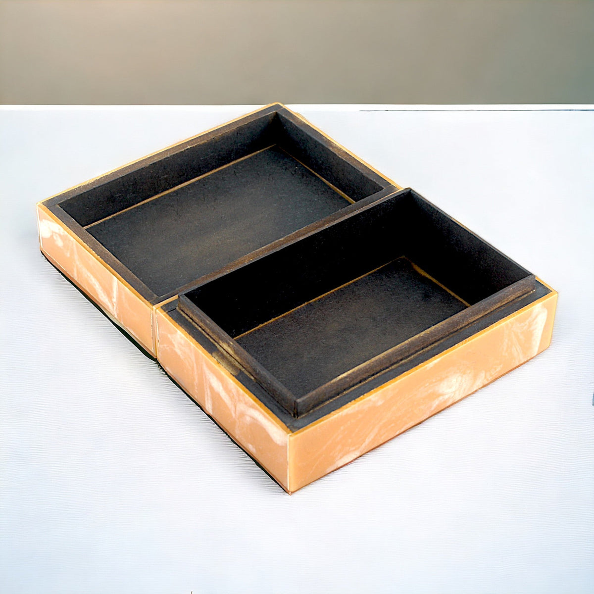 Handcrafted Orange Bone Inlay Trinket Box – Artistic Storage Solution