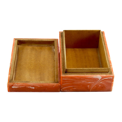 Handcrafted Orange Bone Inlay Trinket Box – Artistic Storage Solution