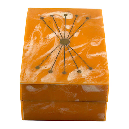 Handcrafted Orange Marble Resin Trinket Box with Abstract Design