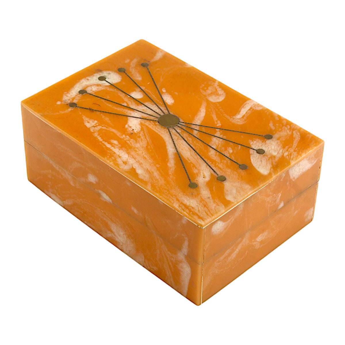 Handcrafted Orange Marble Resin Trinket Box with Abstract Design
