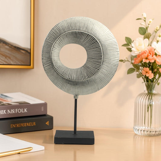 Handcrafted Silver Aluminum Sculpture Ornament on Marble Base: Timeless Elegance for Your Home