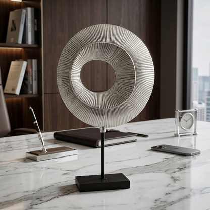 Handcrafted Silver Aluminum Sculpture Ornament on Marble Base: Timeless Elegance for Your Home