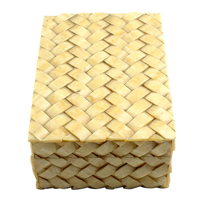 Title: Rectangular Bone Inlay Trinket Box with Rope Design – Elegant Decorative Storage Box