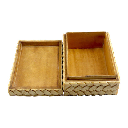Title: Rectangular Bone Inlay Trinket Box with Rope Design – Elegant Decorative Storage Box