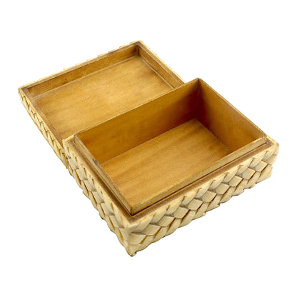 Title: Rectangular Bone Inlay Trinket Box with Rope Design – Elegant Decorative Storage Box