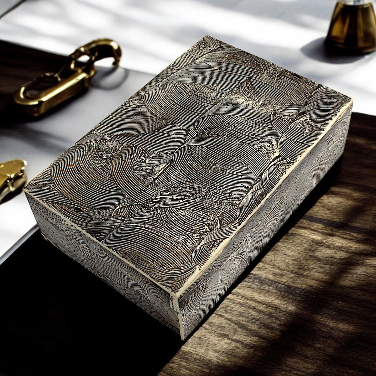 Handmade Black Mix Bone Trinket Box – Rectangular with Antique Design, Timeless Elegance for Your Keepsakes