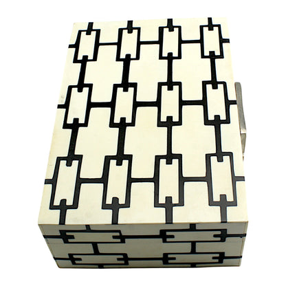 Handmade Black & White Resin Trinket Box – Elegant Rectangular Storage Solution