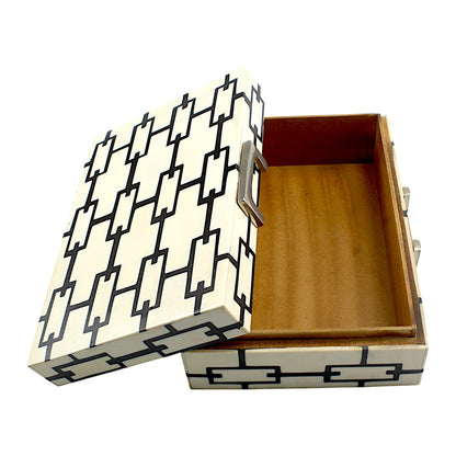 Handmade Black & White Resin Trinket Box – Elegant Rectangular Storage Solution