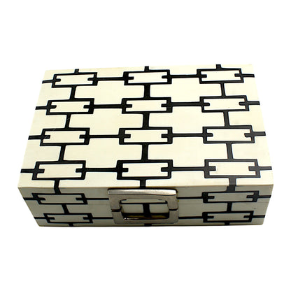 Handmade Black & White Resin Trinket Box – Elegant Rectangular Storage Solution